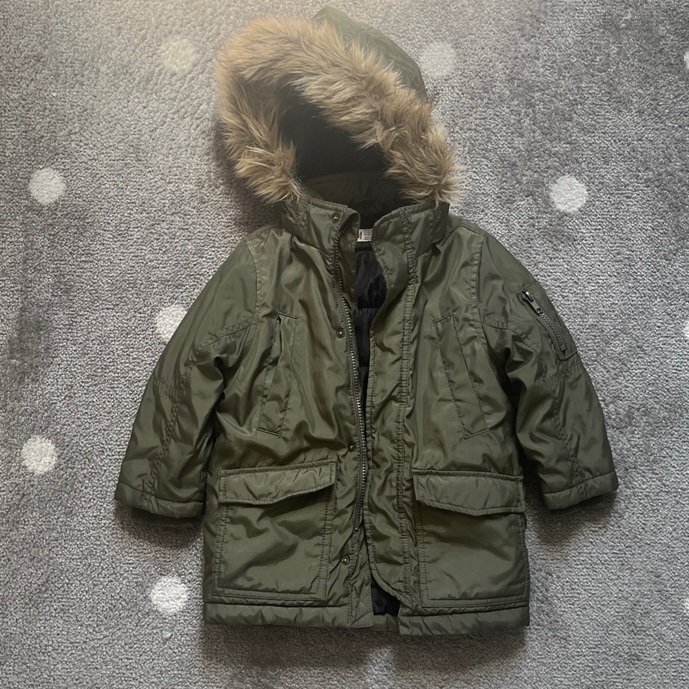 H&M Khaki Parka with Faux Fur Trim